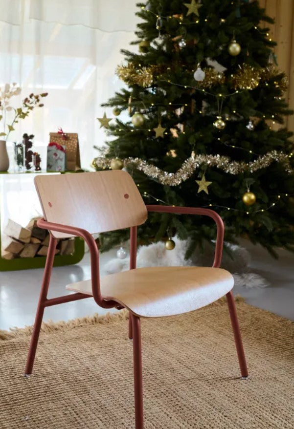Load image into Gallery viewer, Fermob Studie Oak outdoor armchair with wooden frame and cushioned seat, ideal for patio or garden relaxation.