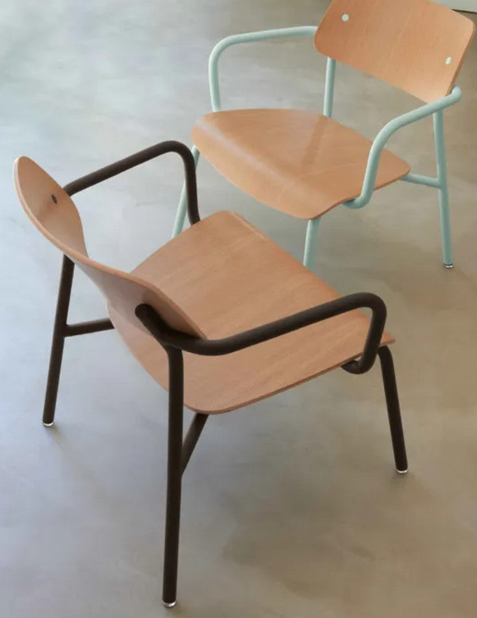 Load image into Gallery viewer, Fermob Studie Oak outdoor armchair with wooden armrests and slatted seat, designed for outdoor patio or garden seating.