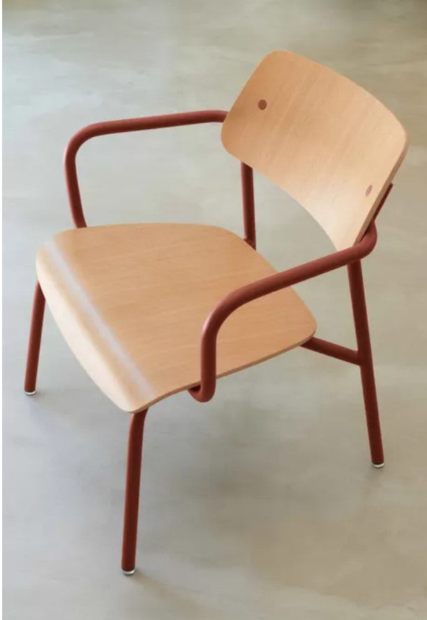 Load image into Gallery viewer, Fermob Studie Oak outdoor armchair with wooden frame and cushioned seat, ideal for patio or garden relaxation.