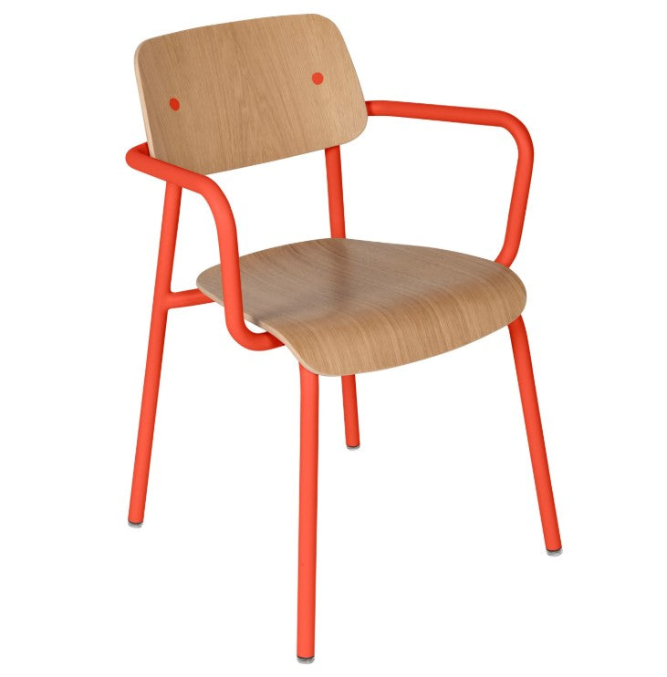 Load image into Gallery viewer, Fermob Studie Oak outdoor armchair in blue with wooden armrests and slatted design, suitable for garden or patio seating.