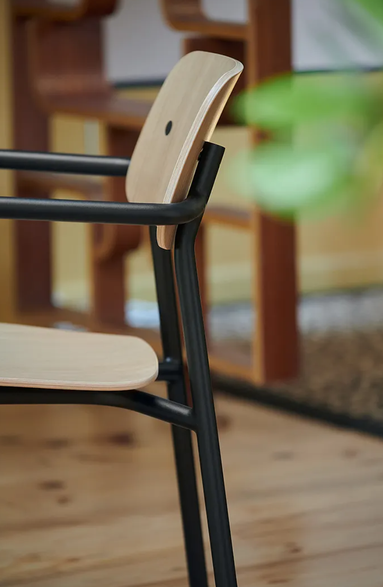 Load image into Gallery viewer, Fermob Studie Oak outdoor armchair with wooden frame and cushioned seat, suitable for outdoor patio or garden seating.