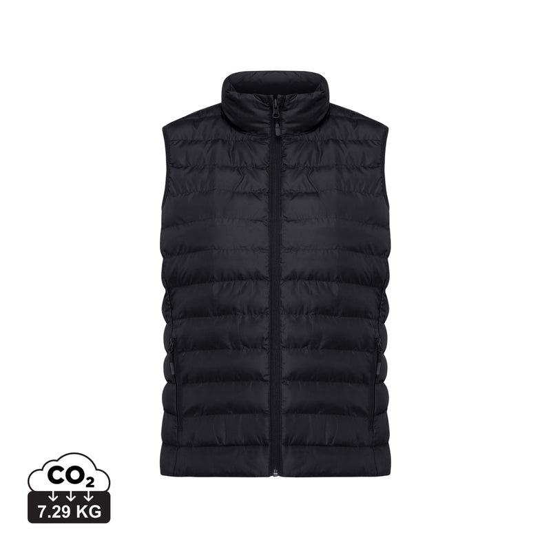 Load image into Gallery viewer, Mer women recycled polyester bodywarmer by iqoniq, close-up view showing the textured fabric and high collar design.