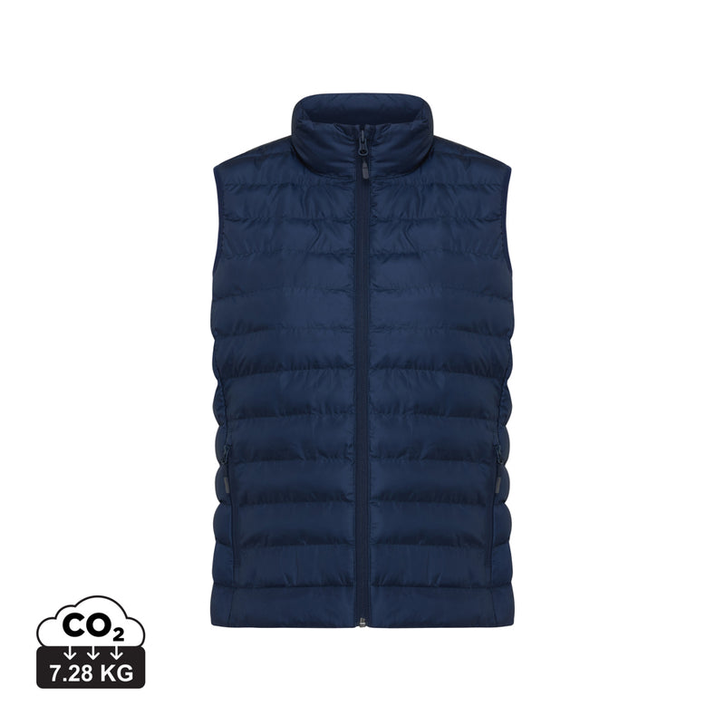 Load image into Gallery viewer, Mer women recycled polyester bodywarmer from iqoniq, shown in a textile image, highlighting its lightweight, eco-friendly design.