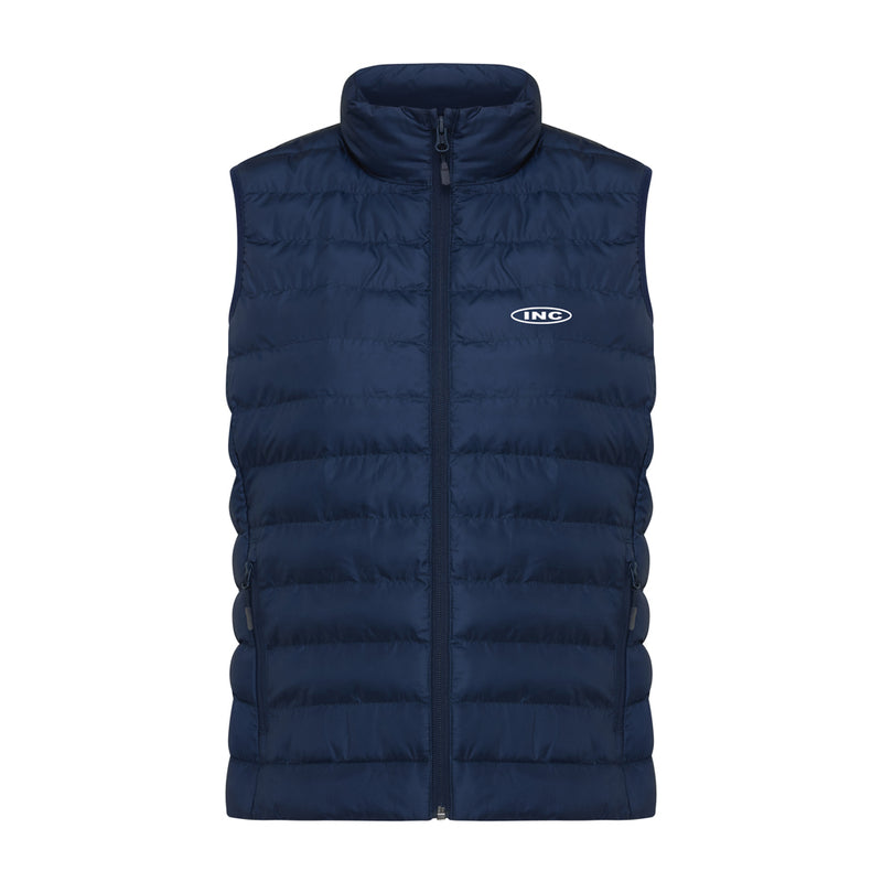 Load image into Gallery viewer, Mer women recycled polyester bodywarmer by iqoniq, close-up of the textile showing its recycled fabric texture and design details.