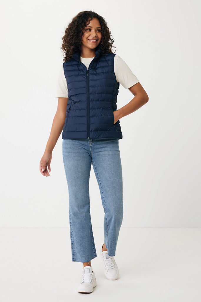 Load image into Gallery viewer, Mer women recycled polyester bodywarmer by iqoniq, lightweight textile vest with a smooth finish and modern design.