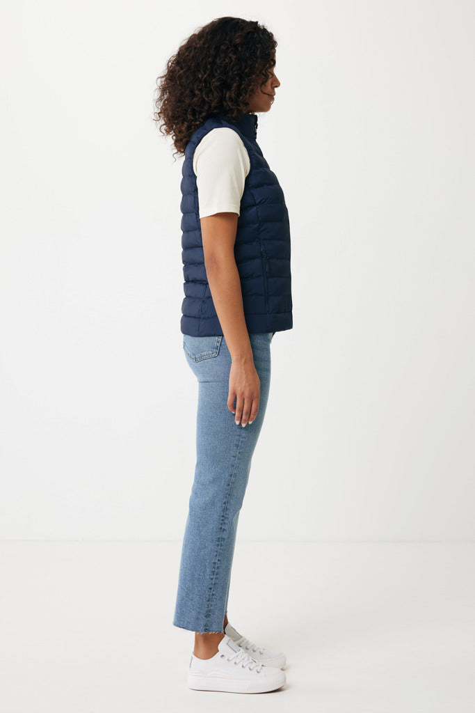 Load image into Gallery viewer, Mer women recycled polyester bodywarmer by iqoniq, close-up of lightweight textile with quilted design and eco-friendly material.
