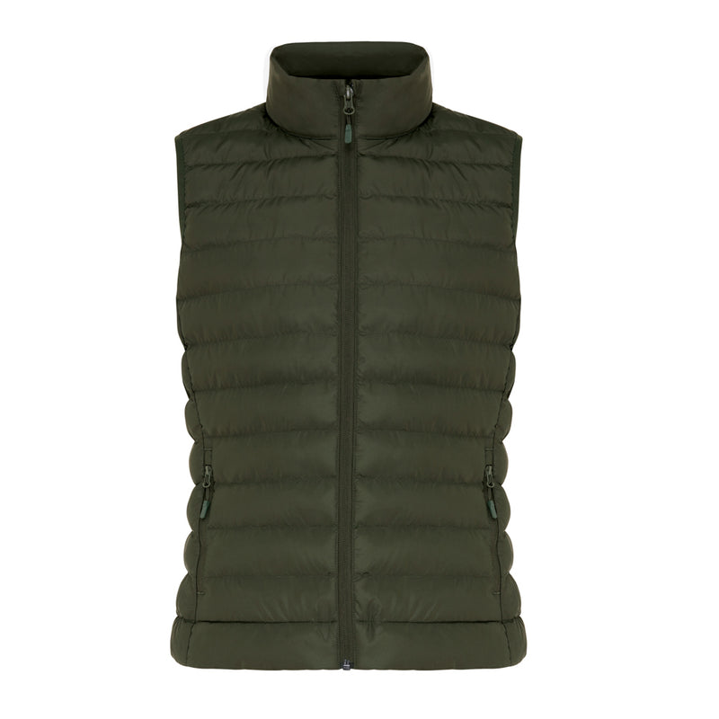 Load image into Gallery viewer, Mer women recycled polyester bodywarmer by iqoniq, lightweight textile with a sleek design, shown in a close-up view.