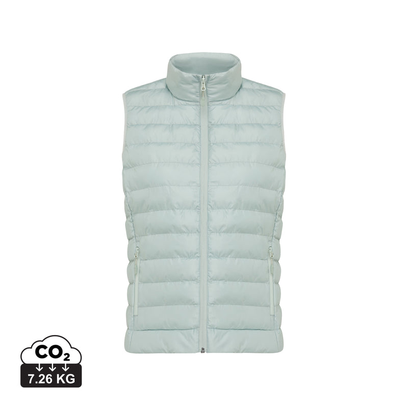 Load image into Gallery viewer, Mer women recycled polyester bodywarmer by iqoniq, showing the front view in a textile image with a close-up of the fabric texture.