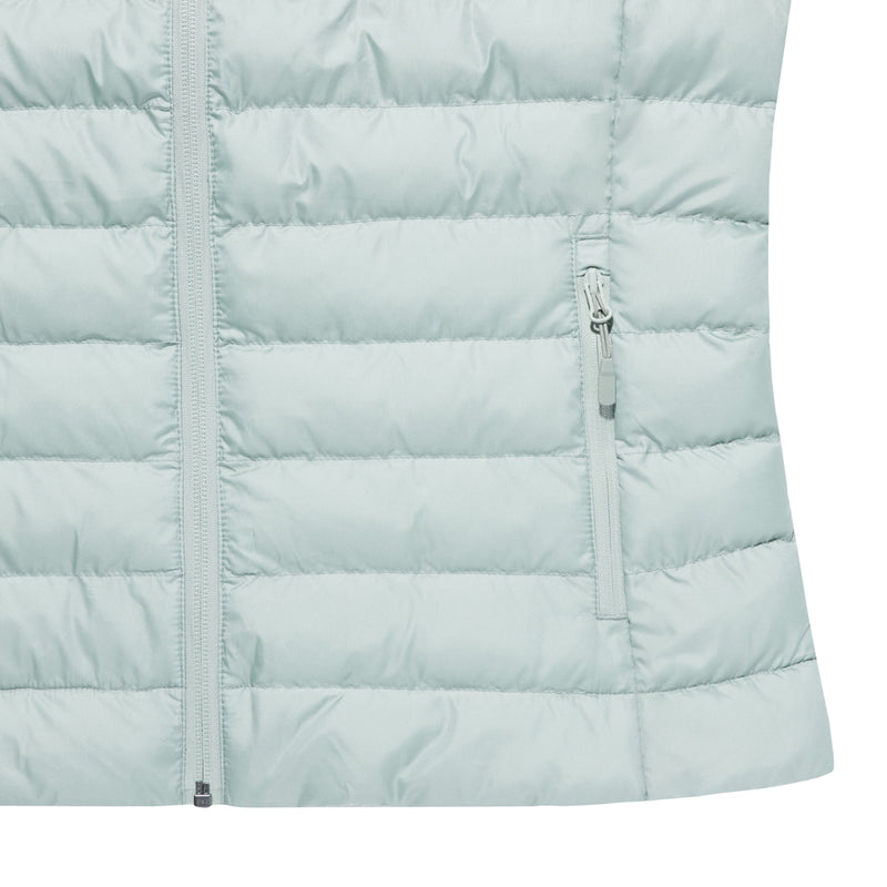 Load image into Gallery viewer, Recycled polyester Mer women bodywarmer by iqoniq, close-up view showing quilted design and eco-friendly fabric texture.