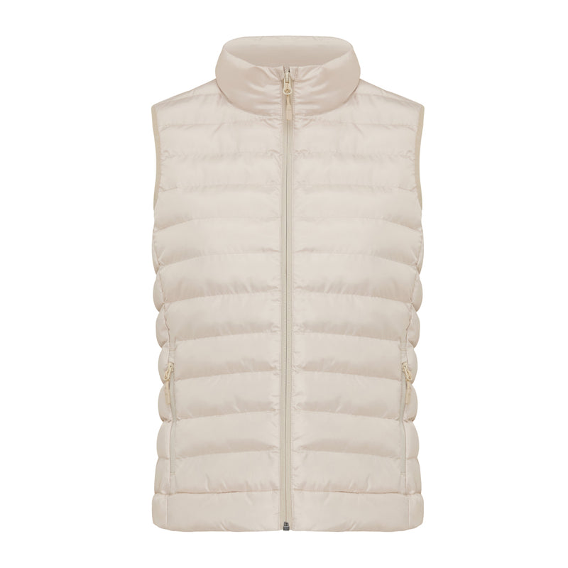 Load image into Gallery viewer, Mer women recycled polyester bodywarmer by iqoniq, showing the lightweight textile with a front zipper and high collar.