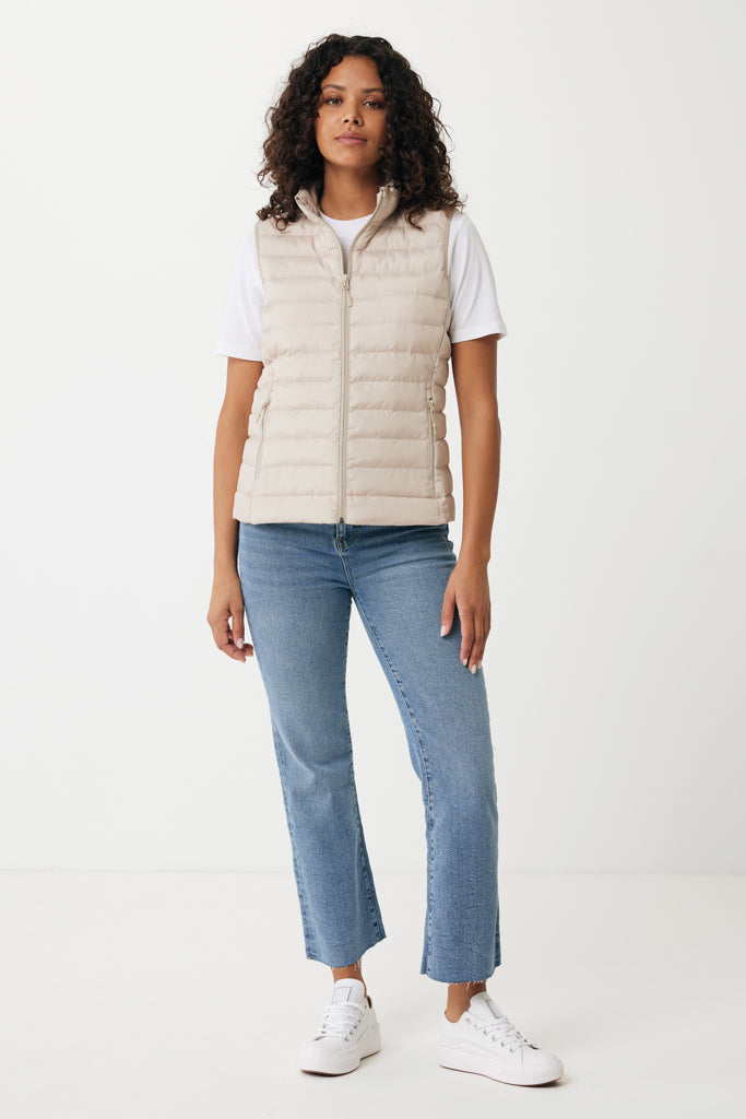 Load image into Gallery viewer, Mer women recycled polyester bodywarmer by iqoniq, close-up of lightweight textile with quilted design and eco-friendly material.