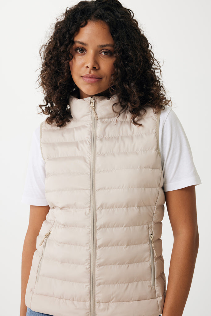 Load image into Gallery viewer, Mer women recycled polyester bodywarmer by iqoniq, lightweight textile vest with a sleek design and eco-friendly materials.