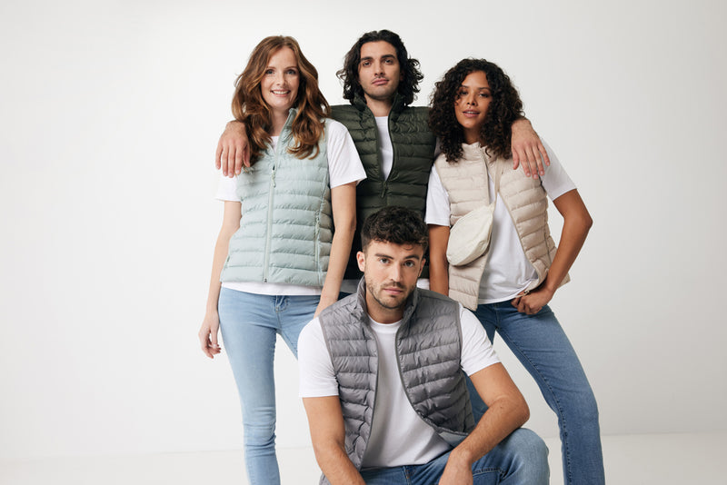 Load image into Gallery viewer, Mer women recycled polyester bodywarmer from iqoniq, lightweight textile with a fitted design, shown in a neutral color.
