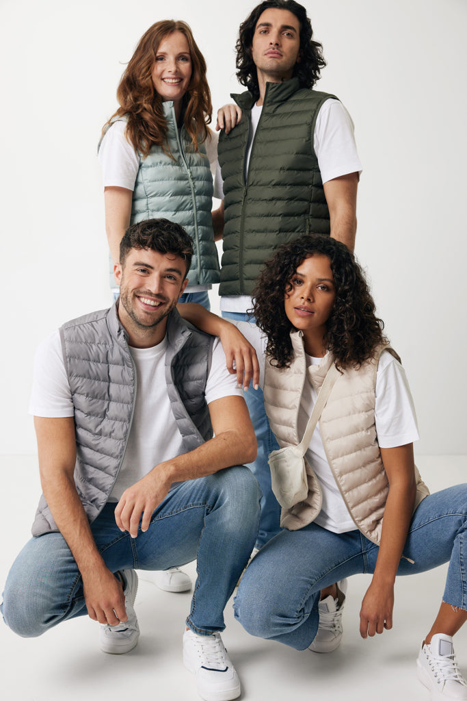 Load image into Gallery viewer, Mer women recycled polyester bodywarmer by iqoniq, featuring a close-up of the lightweight textile with a smooth, eco-friendly finish.