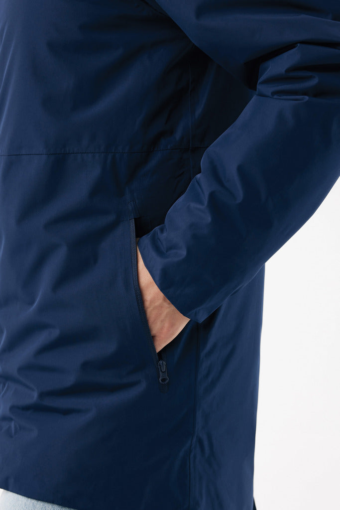 Load image into Gallery viewer, Recycled polyester iqoniq Thelon parka in textile material, shown with a front view and hood, eco-friendly outerwear for cold weather.