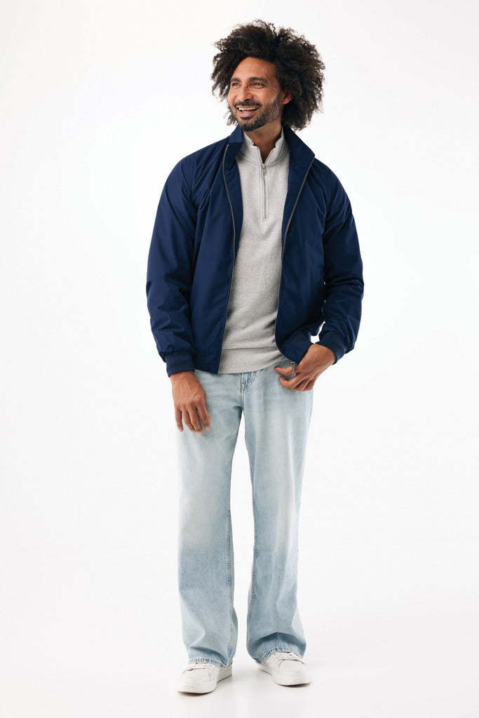 Load image into Gallery viewer, Iqoniq Odin recycled polyester urban jacket, close-up of the textile fabric showing texture and stitching details.
