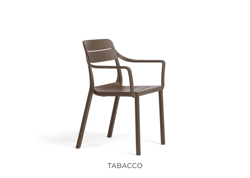 Load image into Gallery viewer, Outdoor Nardi Cassia stackable armchair in tobacco color, featuring a durable design for outdoor furniture use.