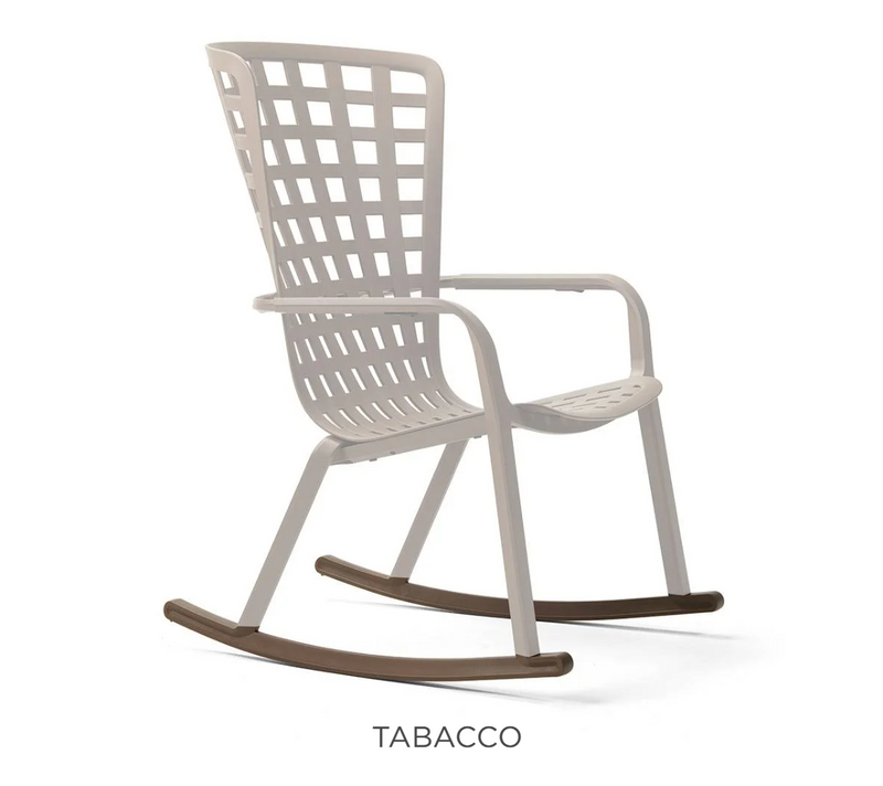 Load image into Gallery viewer, Nardi Folio outdoor rocking chair kit with tobacco-colored frame and seat, designed for patio and garden relaxation.