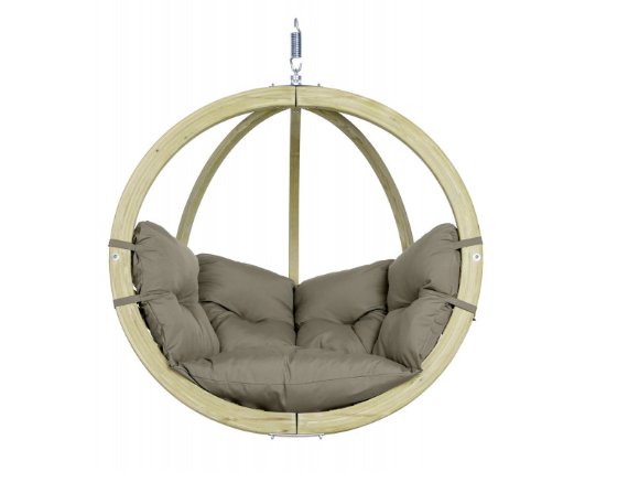 Load image into Gallery viewer, Amazonas Globo Wood Hanging Chair in taupe with woven design, wooden frame, perfect for relaxing indoors or outdoors.
