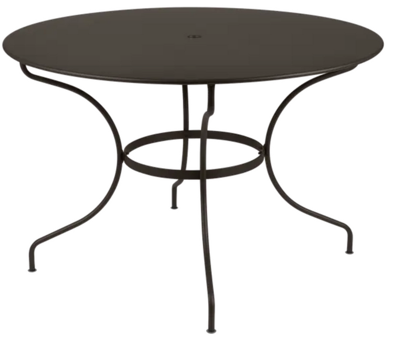 Load image into Gallery viewer, Fermob OPÉRA+ outdoor metal table, 117 cm diameter, six-seater, black finish, suitable for garden or patio dining.