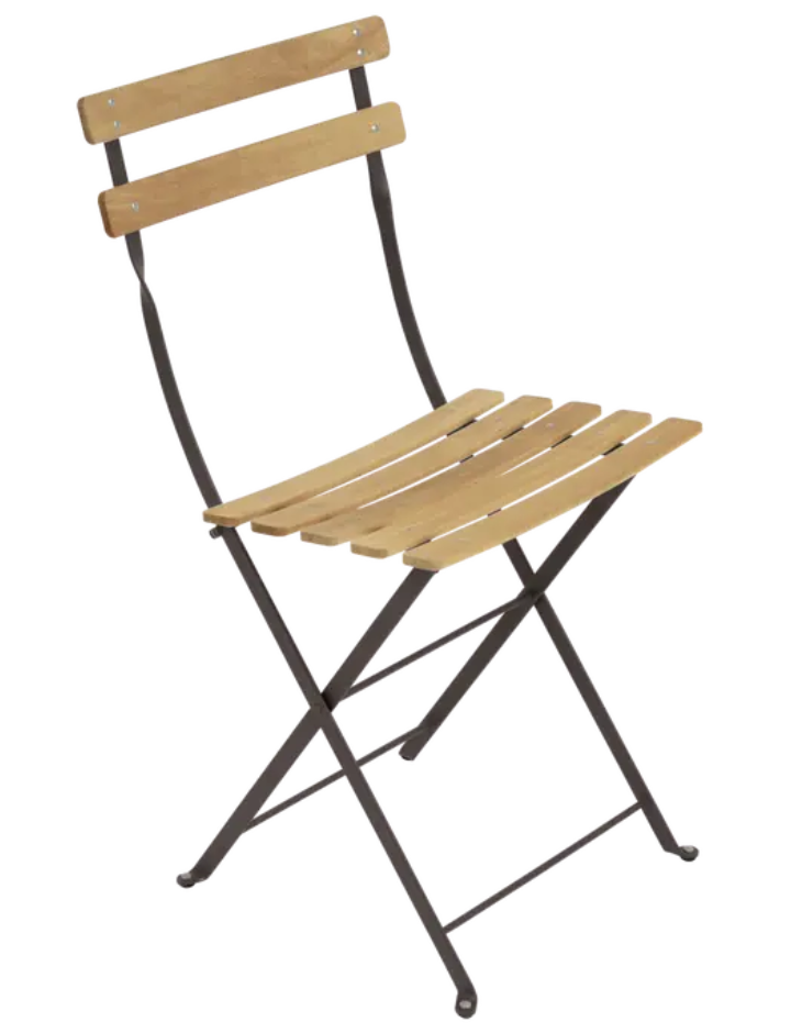 Load image into Gallery viewer, Fermob Tonka Bistro Natural Chair with wooden seat and metal frame, outdoor folding furniture for patio or garden.