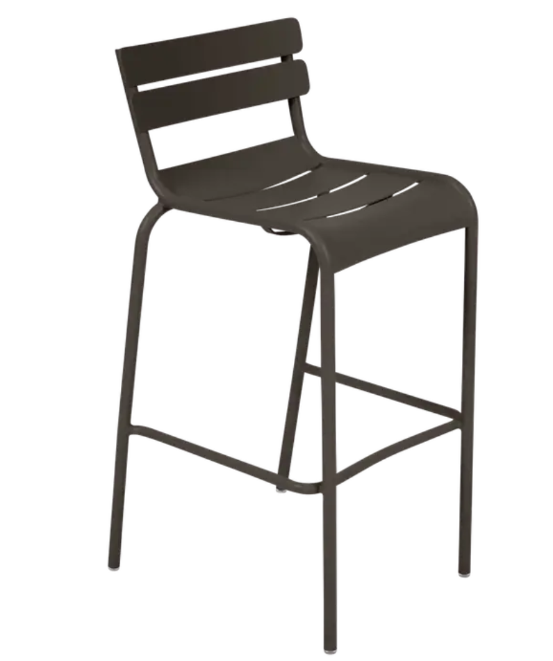 Load image into Gallery viewer, Red Fermob Luxembourg Bar Armchair with metal frame and armrests, designed for pub or bar seating.