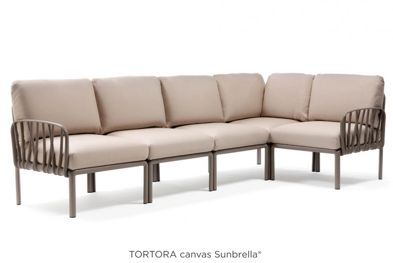 Load image into Gallery viewer, Komodo 5 Modular Outdoor Sofa by Custom Wood Designs with tortora canvas cushions, ideal for patio and outdoor relaxation.