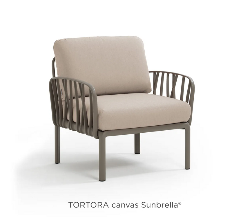 Load image into Gallery viewer, Nardi Komodo outdoor armchair from Custom Wood Designs, tortora canvas fabric, modular design for outdoor sofa seating.