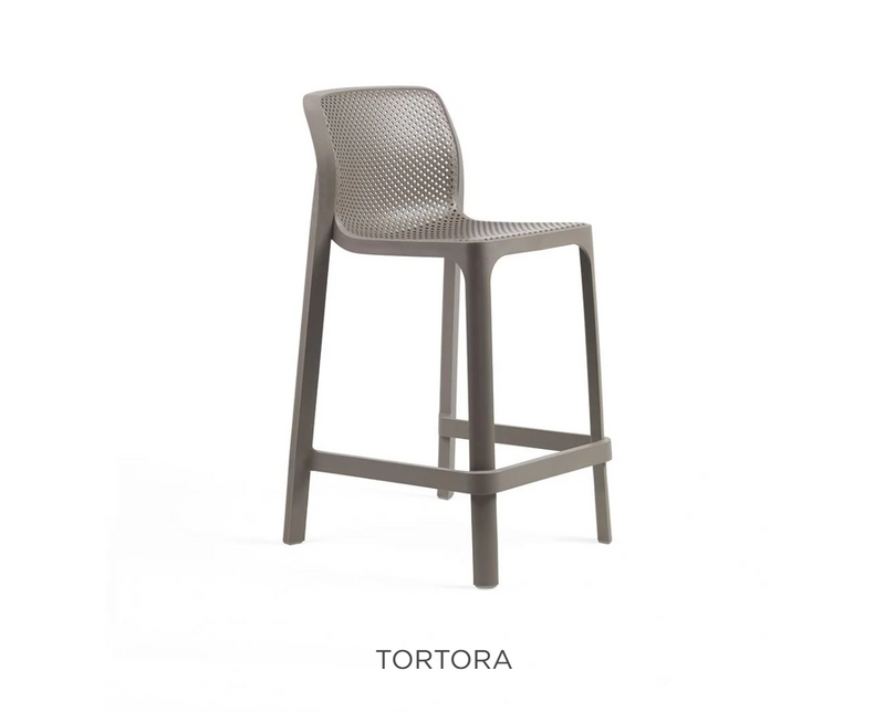 Load image into Gallery viewer, Nardi Net Stool Mini outdoor bar stool in tortora color, made of durable outdoor furniture material, suitable for patio seating.