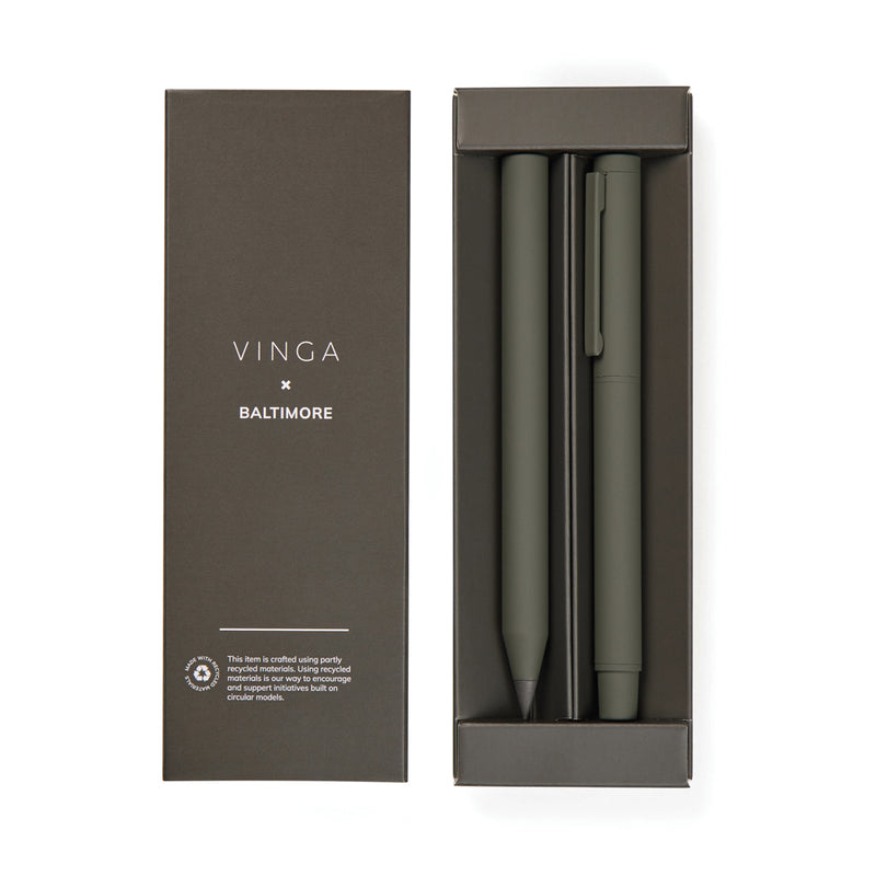 Load image into Gallery viewer, Set of Vinga Baltimore RCS writing instruments with sleek pens featuring black and silver finishes for professional use