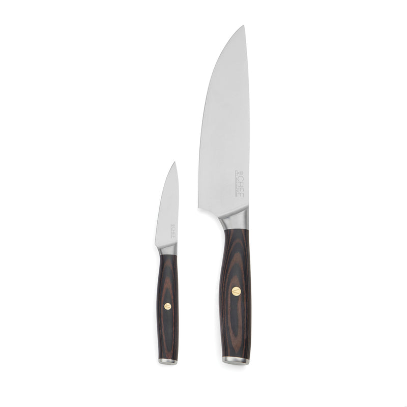 Load image into Gallery viewer, Vinga Tara steel chef's set for home and living, featuring stainless steel kitchen utensils arranged on a wooden countertop.