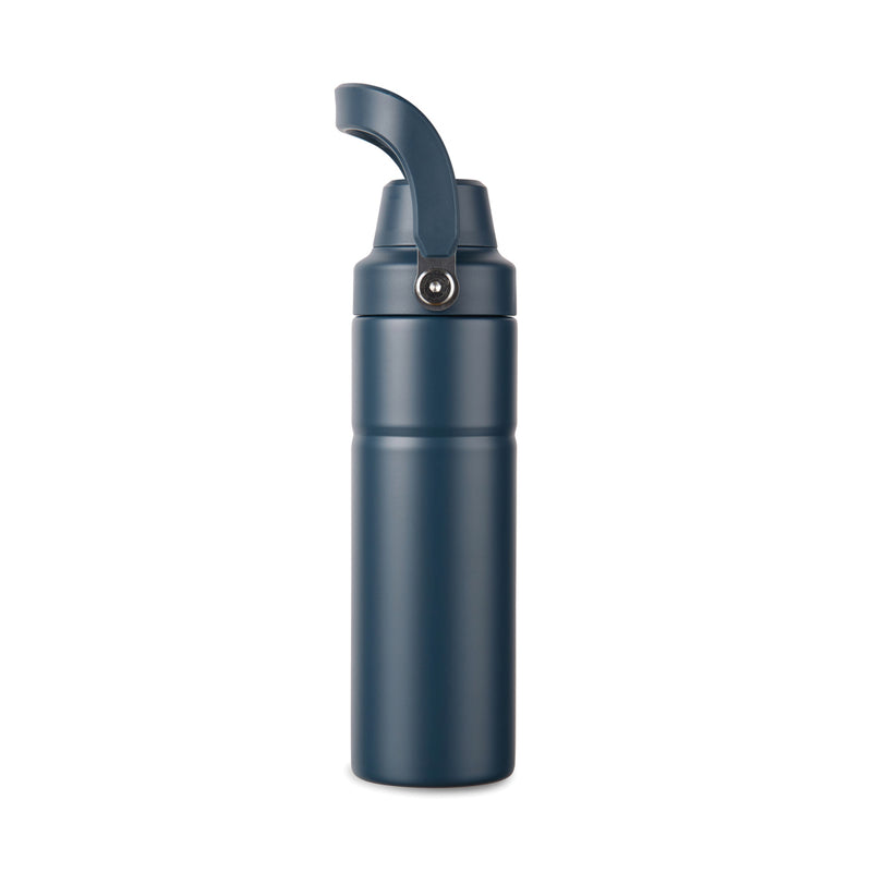 Load image into Gallery viewer, Vinga Baltimore Trek RCS recycled stainless steel 600ml water bottle with black lid and logo, eco-friendly drinkware.