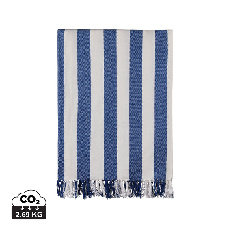 Load image into Gallery viewer, Vinga Ornos GRS recycled cotton hammam towel with striped pattern, soft and lightweight for home and travel use.