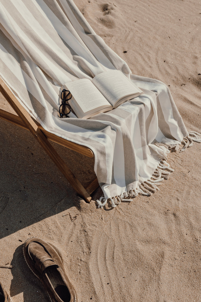 Load image into Gallery viewer, Vinga Ornos GRS recycled cotton hammam towel featuring soft, lightweight fabric in neutral tones for home and living use.