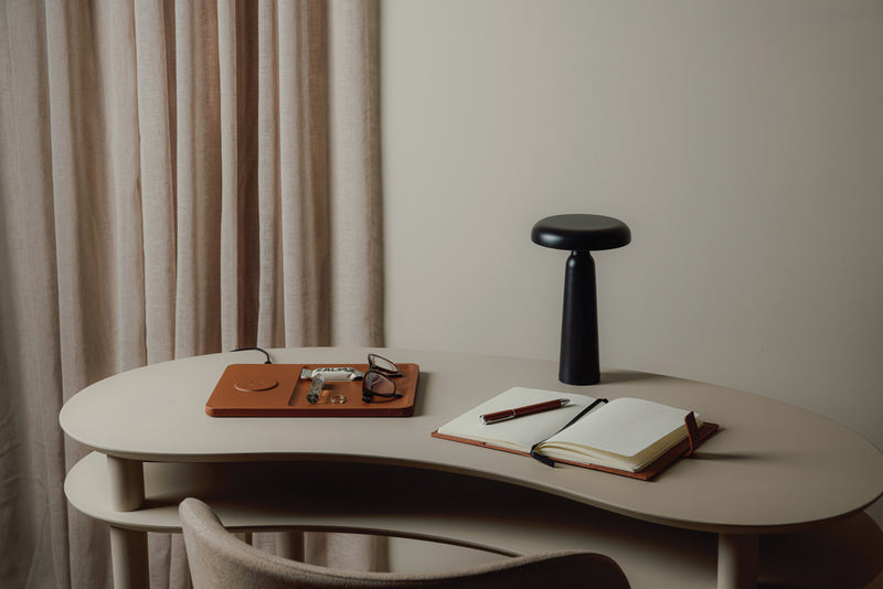 Load image into Gallery viewer, Vinga Avery RCS table lamp in black with adjustable arm and LED light, ideal for workspace or bedside illumination.