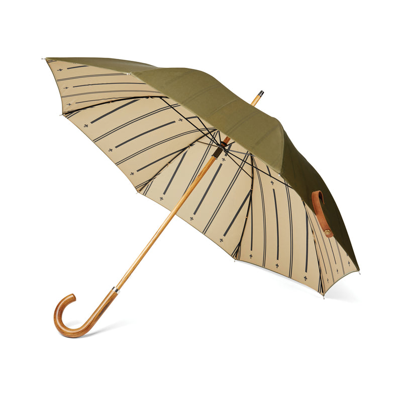 Load image into Gallery viewer, Vinga recycled pet 23-inch umbrella open, showcasing eco-friendly design with a colorful, patterned canopy and sturdy handle