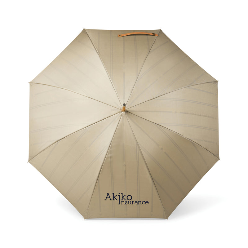 Load image into Gallery viewer, Vinga recycled pet 23-inch umbrella open, showing green canopy and sturdy black handle, eco-friendly design for rain protection.
