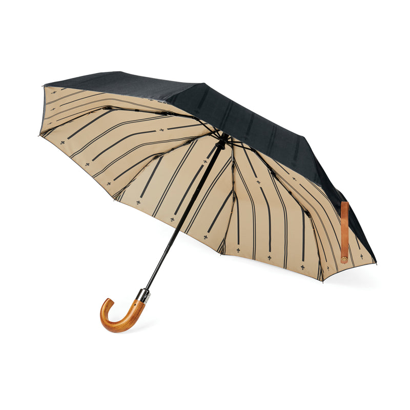 Load image into Gallery viewer, Vinga recycled pet 21-inch foldable umbrella opened, showcasing eco-friendly design and compact size for easy carrying.