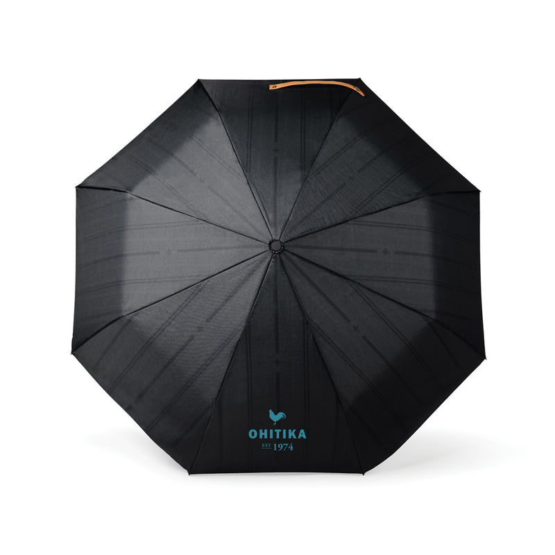 Load image into Gallery viewer, Vinga recycled pet 21-inch foldable umbrella open with black canopy and handle, compact and eco-friendly design.