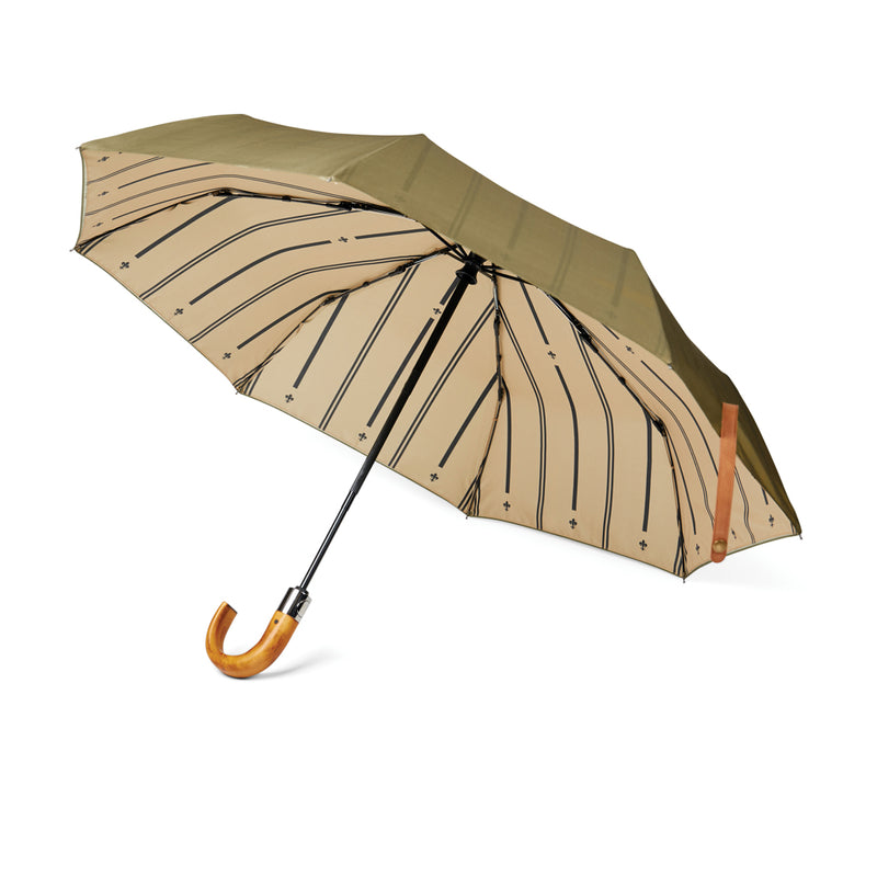 Load image into Gallery viewer, Vinga recycled pet 21-inch foldable umbrella open, with green canopy and compact design for easy carrying.