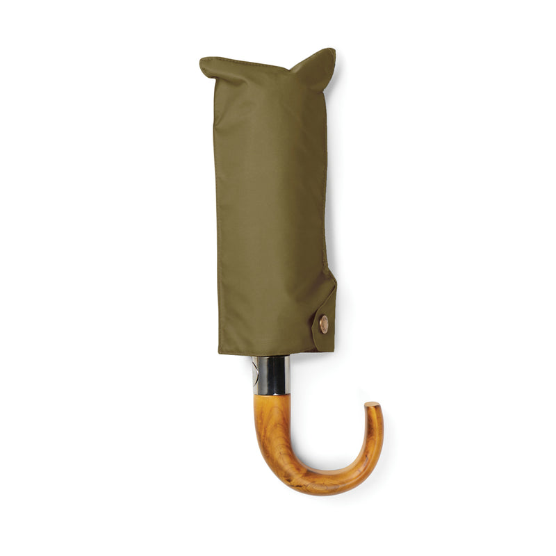 Load image into Gallery viewer, Vinga recycled pet 21-inch foldable umbrella open, showing its green canopy and compact design for easy carrying.
