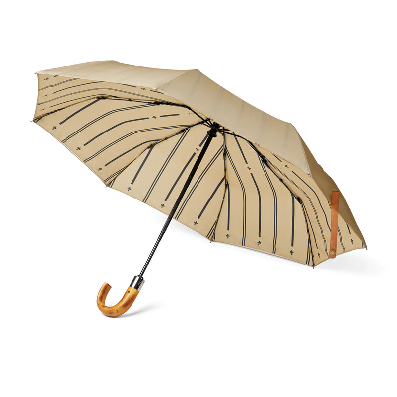 Load image into Gallery viewer, Vinga recycled pet 21-inch foldable umbrella open, showcasing eco-friendly design with a colorful canopy and compact handle.
