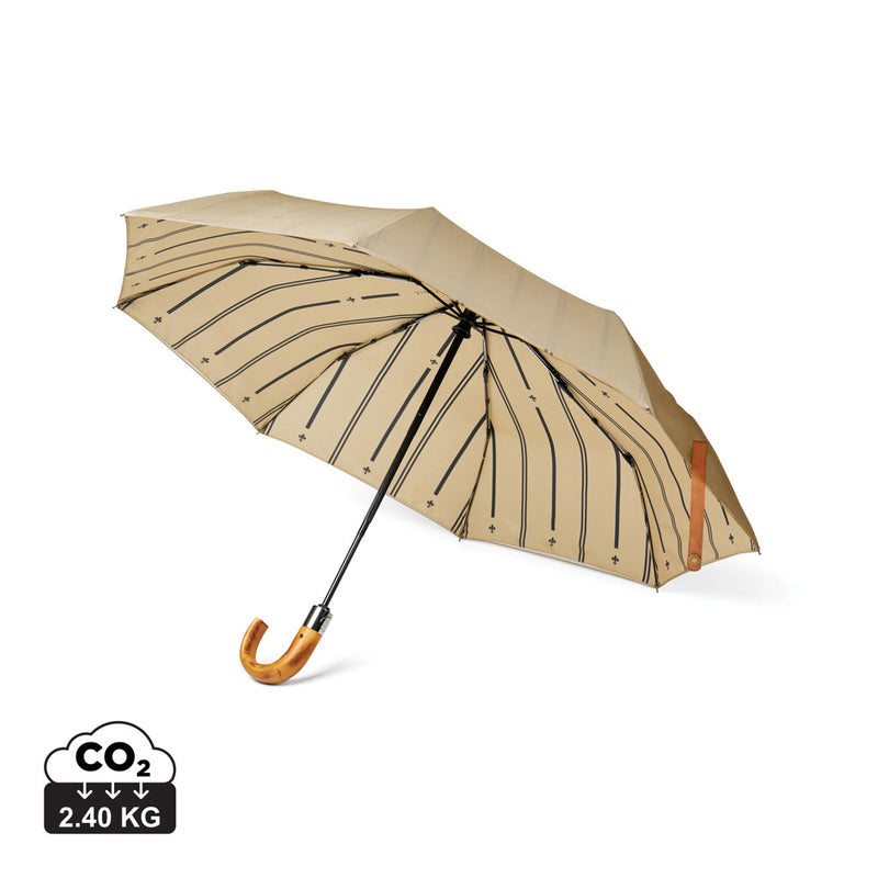 Load image into Gallery viewer, Vinga recycled pet 21-inch foldable umbrella open, showcasing green canopy and compact design for easy portability.