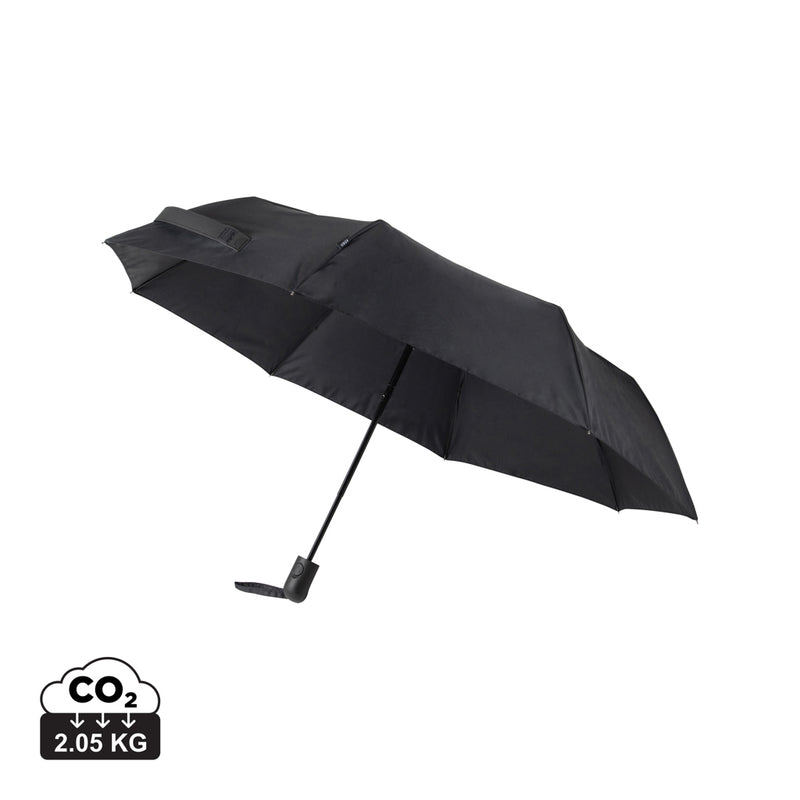 Load image into Gallery viewer, Vinga Baltimore AWARE™ RPET 21-inch umbrella opened, featuring eco-friendly design with a sturdy canopy and handle.