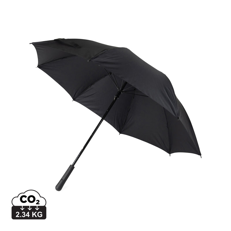 Load image into Gallery viewer, Vinga Baltimore AWARE™ RPET 23-inch umbrella open, featuring eco-friendly design with green canopy and sturdy metal frame.