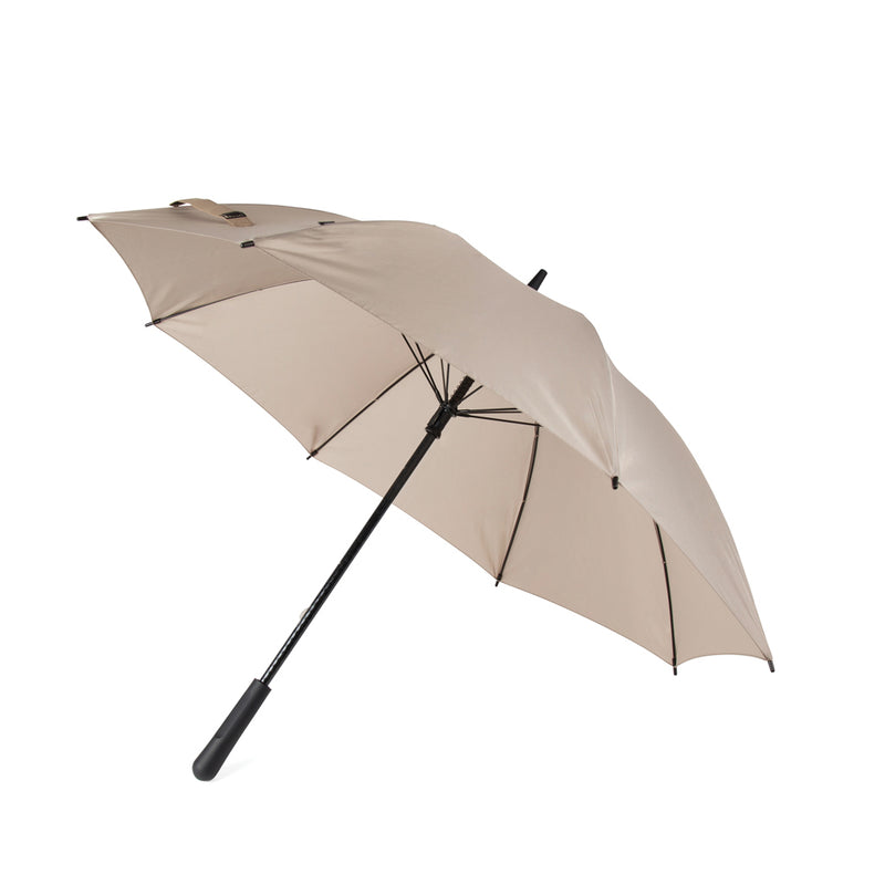 Load image into Gallery viewer, Vinga Baltimore AWARE™ RPET 23-inch umbrella open with green canopy and black handle, eco-friendly recycled material umbrella.