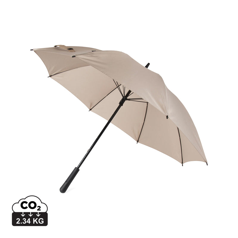 Load image into Gallery viewer, Vinga Baltimore AWARE™ RPET 23-inch umbrella open, showcasing eco-friendly design with blue canopy and sturdy handle.