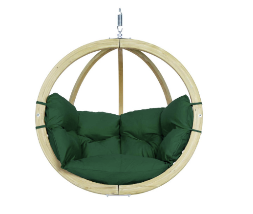 Load image into Gallery viewer, Amazonas Globo Wood Hanging Chair in green with woven design, suitable for indoor or outdoor lounging.