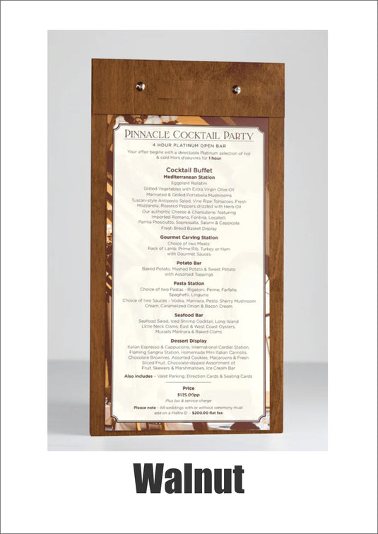 20 x Wooden Clipboard 15x30cm Custom Wood Designs __label: Multibuy Walnutclipboardmenu.customwooddesignshospitality_e6cc335f-3f71-4b4d-be3c-3cd214cc4646