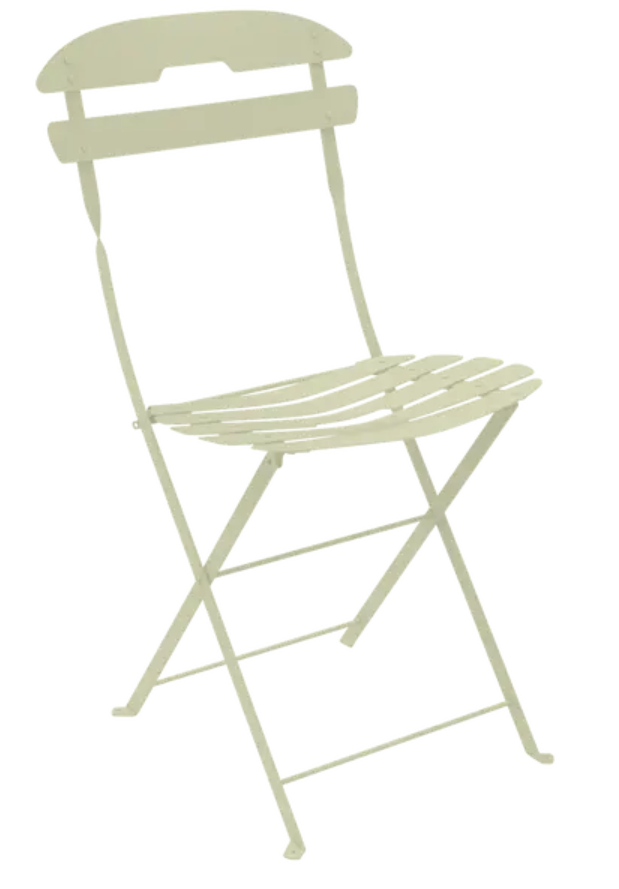 Load image into Gallery viewer, Fermob LA MÔME folding chair in willow green, lightweight and foldable patio furniture, with a sleek modern design.